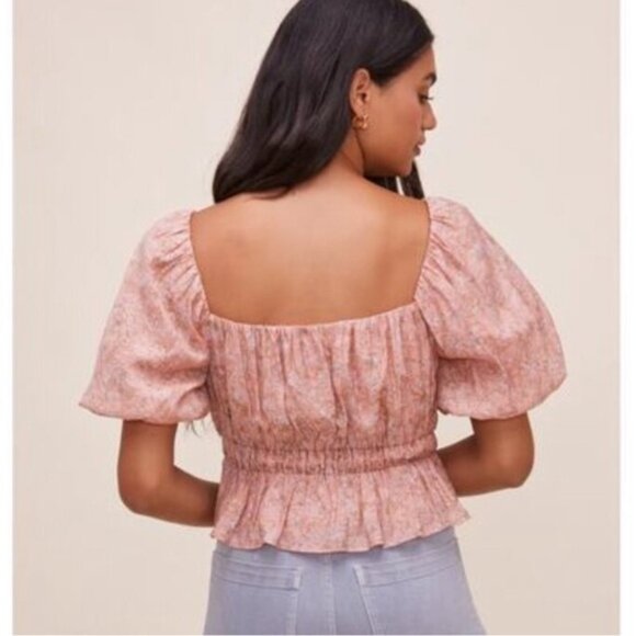 ASTR the Label Theron Botanical Puff Sleeve Smocked Top Size Small - Picture 3 of 13